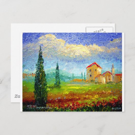 Toskana HIlside mit Mohnblumen Postkarte (Vorne/Hinten)