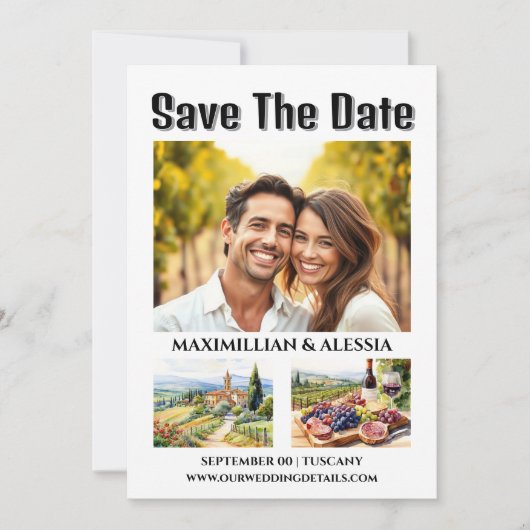Toskana Hochzeitsziel Aquarellfarben Foto Chic Save The Date (Vorderseite)