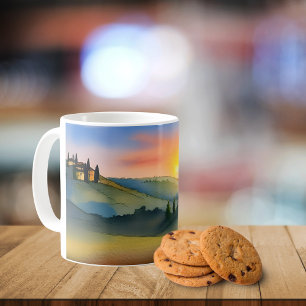 Toskana Hügel Landschaftlich Wasserfarbe Kaffeetasse
