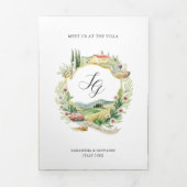 Toskana | Illustrierte Hochzeit Dreifach Gefaltete Einladung (Cover)