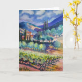 Toskana im Blues ~ Watercolor-Gruß Karte (Gelbe Blume)