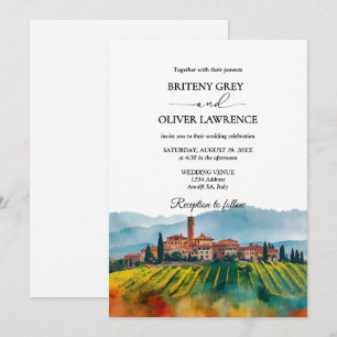 TOSKANA Italien Aquarell-Skyline-Foto-Hochzeit Einladung