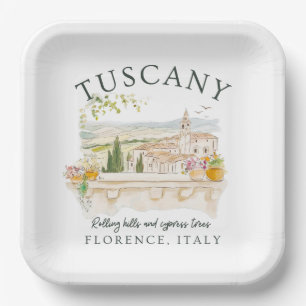 Toskana Italien - Florenz Hügel & Zypressen Bäume Pappteller