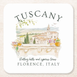 Toskana Italien - Florenz Hügel & Zypressen Bäume Rechteckiger Pappuntersetzer