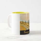 Toskana Italien Vintages Reiseplakat Zweifarbige Tasse (Vorderseite Links)