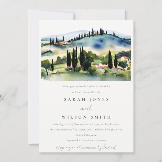 Toskana Italien Wasserfarbene Landschaft Paare Dus Einladung (Vorderseite)