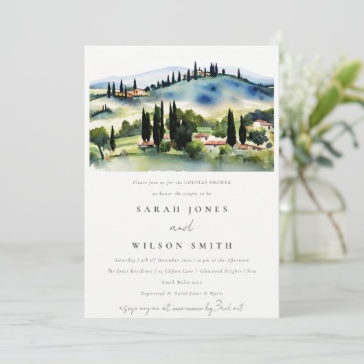 Toskana Italien Wasserfarbene Landschaft Paare Dus Einladung (Stehend Vorderseite)