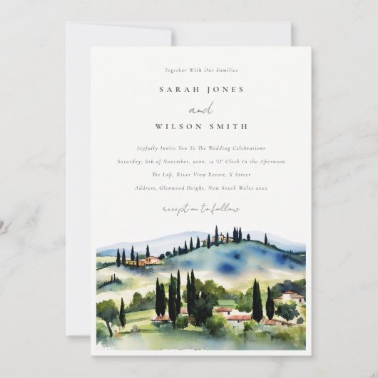 Toskana Italien Wasserfarbenwelt Hochzeit Einladung (Vorderseite)