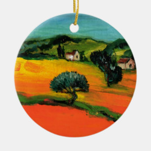 TOSKANA-LANDSCHAFT MIT SONNENBLUMEN KERAMIKORNAMENT