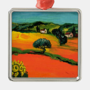 TOSKANA-LANDSCHAFT MIT SONNENBLUMEN SILBERNES ORNAMENT