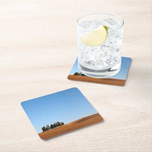 Toskana-Landschaft mit Zypressenbaum-Untersetzer Rechteckiger Pappuntersetzer (Vor Ort)