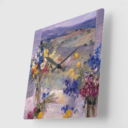 Toskana mit Blumen Quadratische Wanduhr (Winkel)