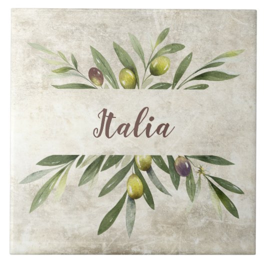 Toskana Rustic Olives Italia Brown Script Fliese (Vorderseite)