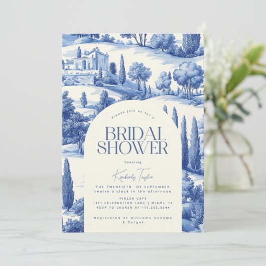 Toskana Toile Italien Italienisches Brautparty Einladung (Stehend Vorderseite)