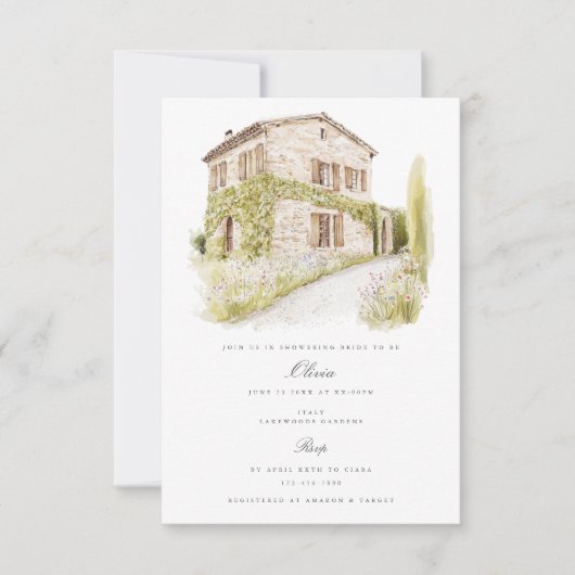 Toskana Wasserfarbe Italien Bridal Dusche Einladun Einladung (Vorderseite)
