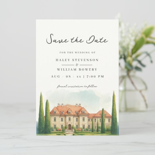 Toskana Wasserfarbe Italien Villa Hochzeit in Urla Save The Date (Stehend Vorderseite)