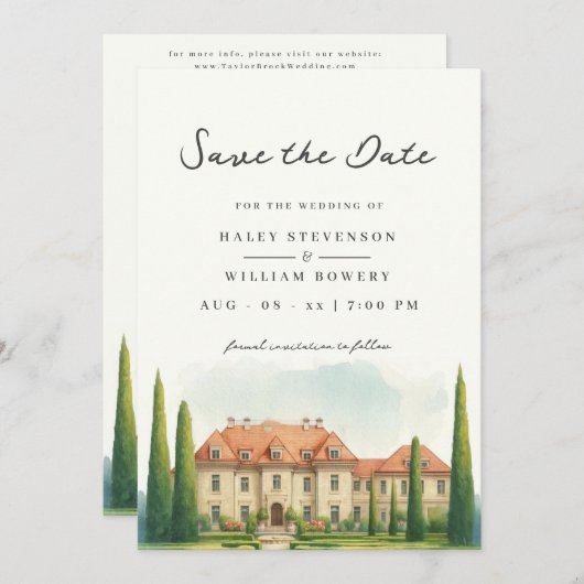 Toskana Wasserfarbe Italien Villa Hochzeit in Urla Save The Date (Vorne/Hinten)