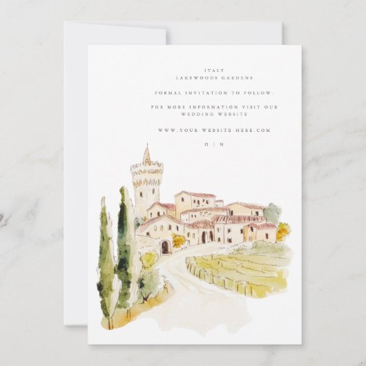Toskana Wasserfarbe Italienische Save the Date Kar Ankündigung (Rückseite)