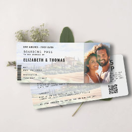 Toskana Zielort Boarding Pass Foto Hochzeit Einladung