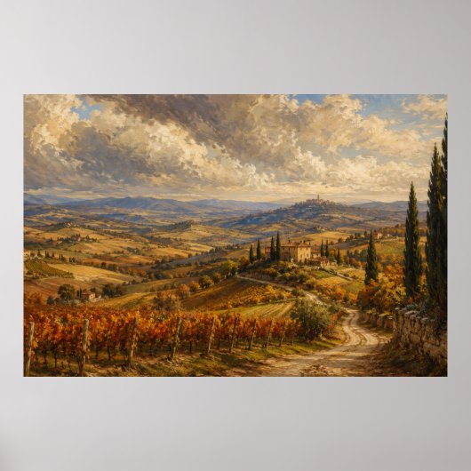 Toskanische Herbstlandschaft Gemälde Poster (Vorne)