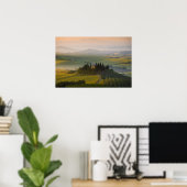 Toskanische Hügellandschaft bei Sonnenaufgang Poster (Heimbüro)
