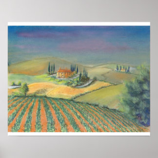 Toskanische Landschaft im Abend Poster