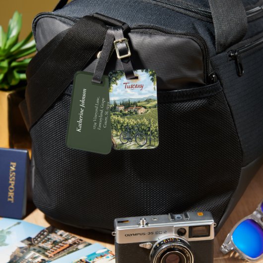 Toskanische Landschaft mit Weinbergen und einem Fa Gepäckanhänger (Vorderseite & Rückseite)