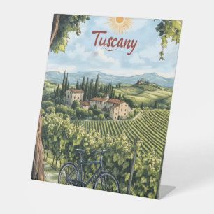 Toskanische Landschaft mit Weinbergen und einem Fa Sockelschild