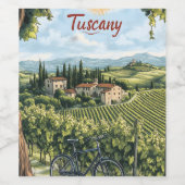 Toskanische Landschaft mit Weinbergen und einem Fa Weinetikett (Einzelnes Label)