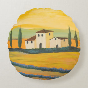 Toskanische Landschaft, Privatmaler, Acrylmalerei Rundes Kissen