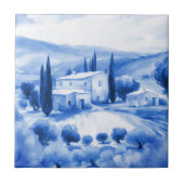 Toskanische Landschaft Wasserfarben Delft Blue Sty Fliese (Vorderseite)