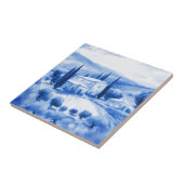 Toskanische Landschaft Wasserfarben Delft Blue Sty Fliese (Seite)