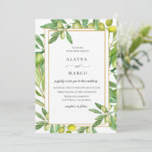 Toskanische Olive Gold Rahmen Hochzeitseinladung Einladung (Stehend Vorderseite)