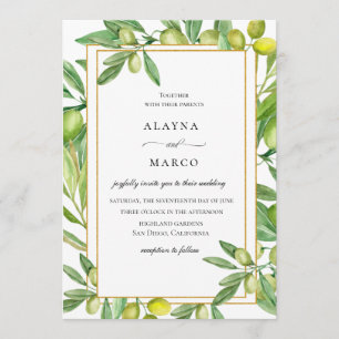 Toskanische Olive Gold Rahmen Hochzeitseinladung Einladung