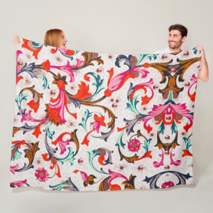 TOSKANISCHE RENAISSANCE ROTE BLUMEN SWIRL,BLUMEN FLEECEDECKE