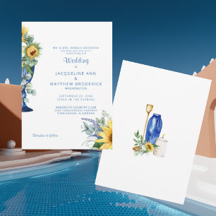 Toskanische Sonnenblumen Brauteltern Hochzeit Blau Einladung