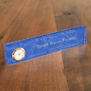 Toskanischer Blue Desk Namplate mit Uhr Namensplakette