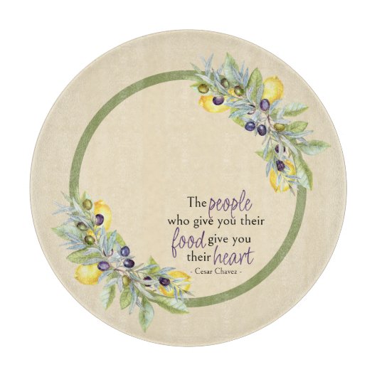 Toskanischer Lemons Olives Runde Küche Schneidebrett (Vorderseite)