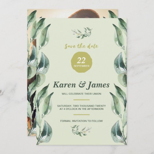 Toskanischer Olivengarten Save the Date Foto (Vorne/Hinten)