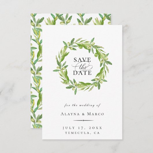 Toskanischer Olivenhain Save the Date Ankündigung (Vorne/Hinten)