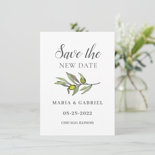 Toskanischer Olivenzweig. Botanischer Hochzeitwech Save The Date (Stehend Vorderseite)