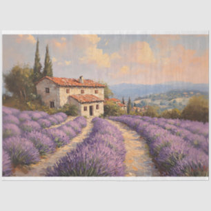 Toskanisches Lavendelfeld mit Cottage-Decoupage Seidenpapier