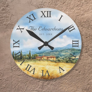 Toskanisches mediterranes traditionelles Bauernhau Runde Wanduhr