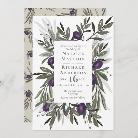 Toskanisches Olivenhain Wasserfarbener Kranz Einladung (Vorne/Hinten)