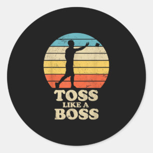 Toss wie ein Boss Retro-Cornhole Runder Aufkleber