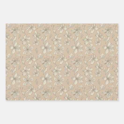 Tossblüten auf hellbeige - nahtloses Muster Geschenkpapier Set (Vorderseite)