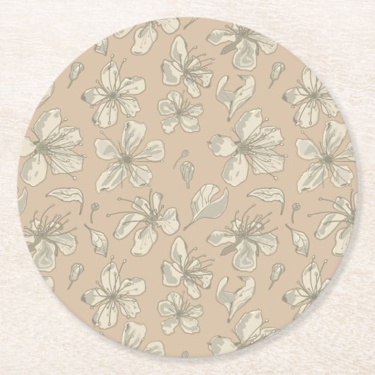 Tossblüten auf hellbeige - nahtloses Muster Runder Pappuntersetzer (Vorderseite)