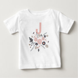 Tossed Blume Motif Grau Pink Schwarz mit anfänglic Baby T-shirt