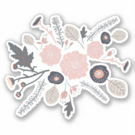 Tossed Blume Motif Grau Pink Schwarz Playful Aufkleber