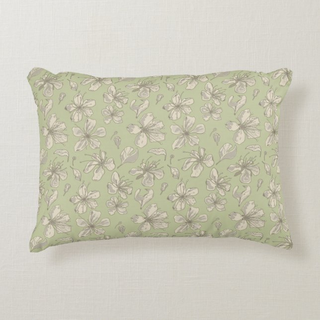 Tossed Blüten auf Olive Green - nahtloses Muster. Dekokissen (Vorderseite)